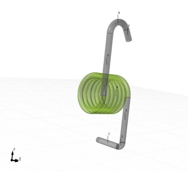 3D-CAD-Konstruktion einer Schenkelfeder mit gebogenen Federenden